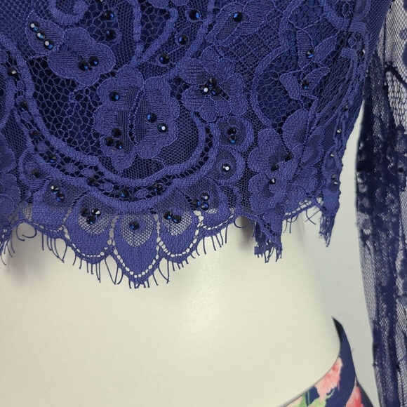 Sheri Hill Two Piece Floral Skirt Lace Top Size S/M - Picture 6 of 16